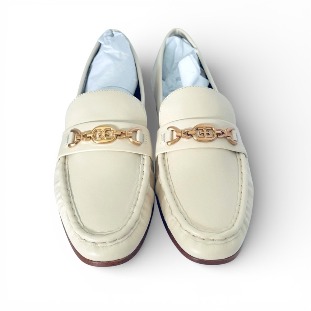 Sam Edelman Lucca Leather Loafers Cream with Gold Buckles Preppy Classic NEW 10 - Picture 2 of 9
